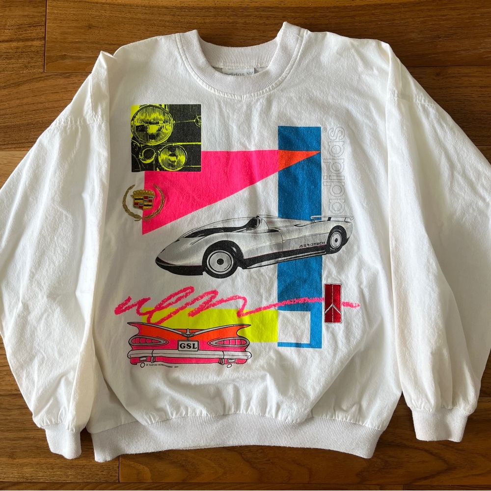Vintage 80s Adidas Sweatshirt with Cadillac/Chevrolet Double Sided Logo Size M